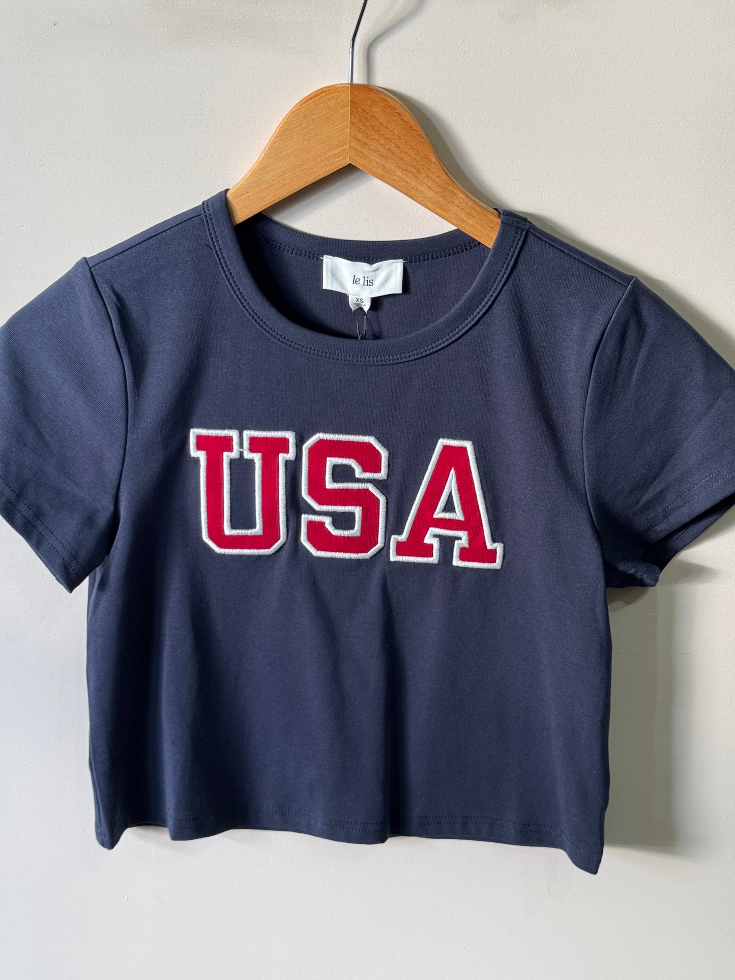 Le Lis - Navy USA Embroidered Baby Tee
