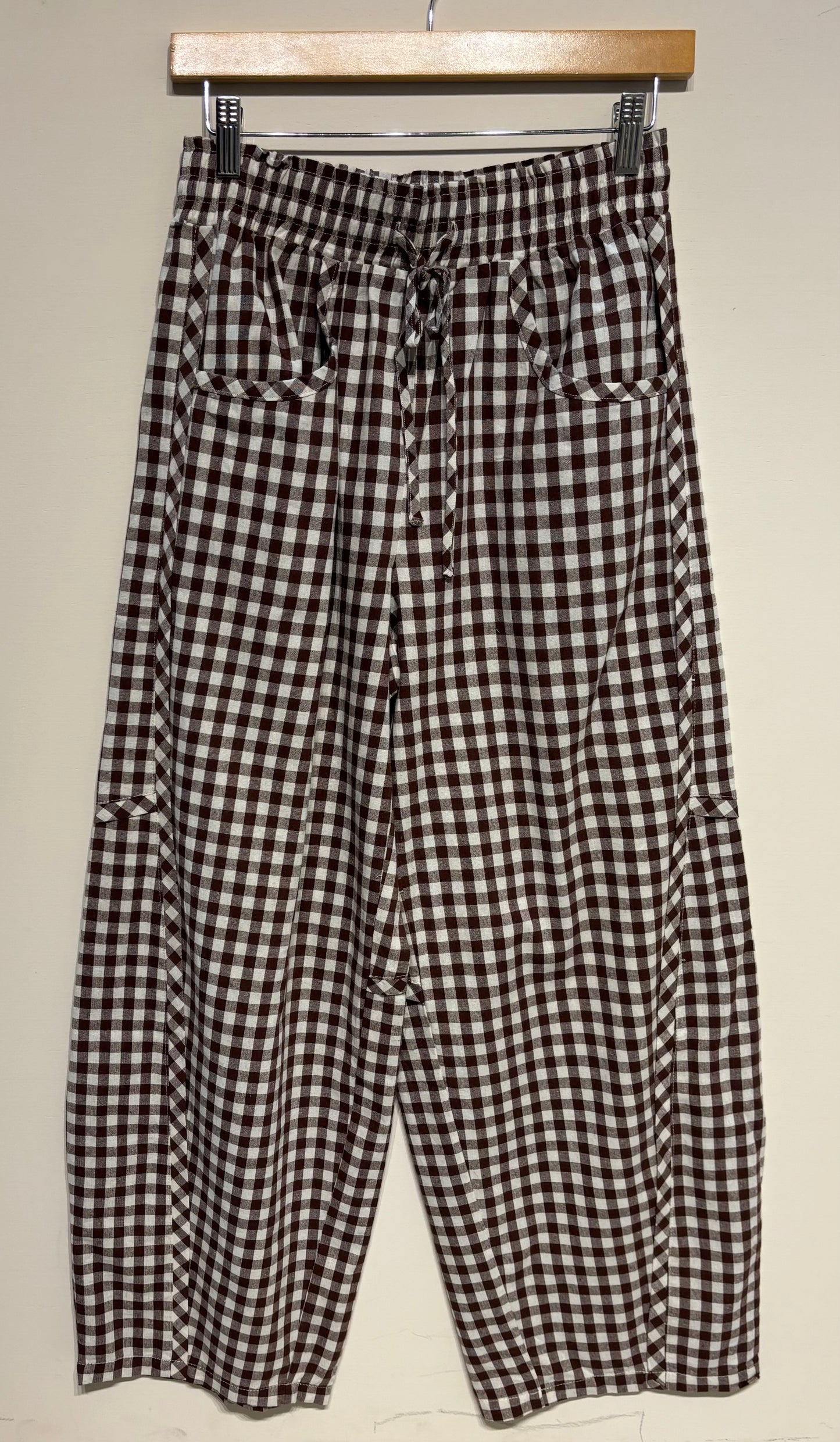 Chocolate Gingham Relaxed Fit Barrel Pants