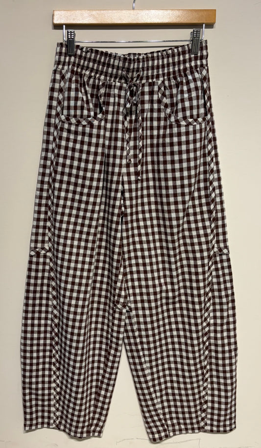 Chocolate Gingham Relaxed Fit Barrel Pants
