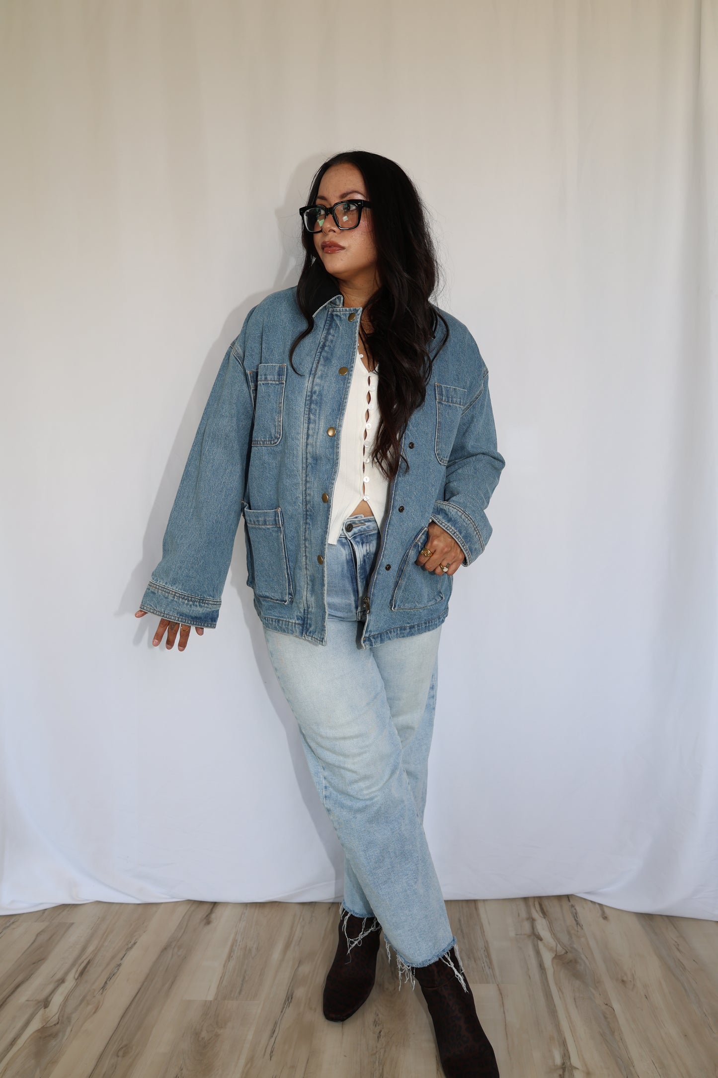 Make Them Look corduroy collar denim utility jacket