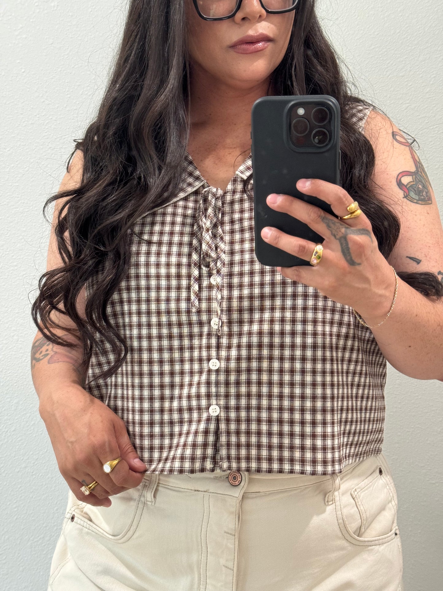 Wishlist - Brown Gingham Collared Tank