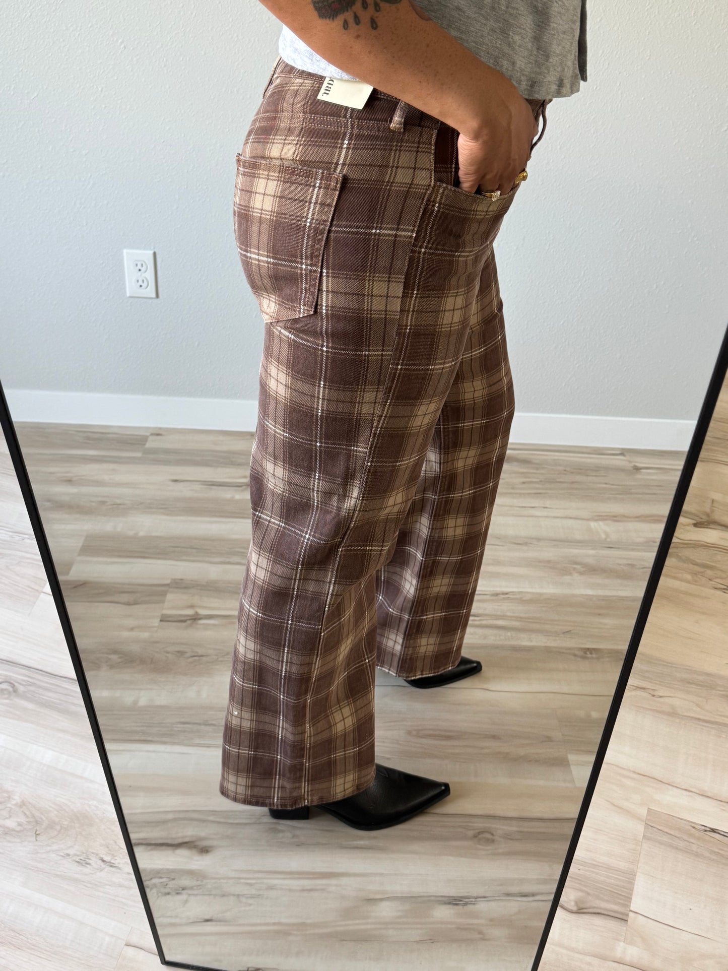JBD - Brown Plaid High Rise Straight Jean
