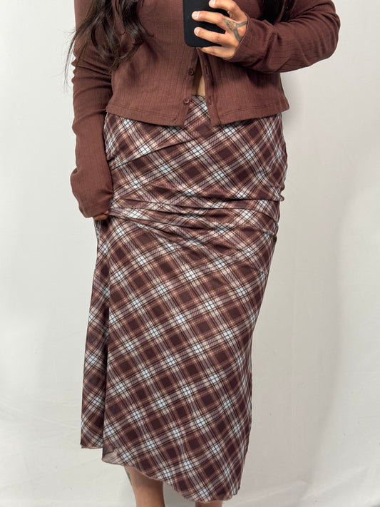 Hyfve - Brown/Blue Plaid Midi Skirt