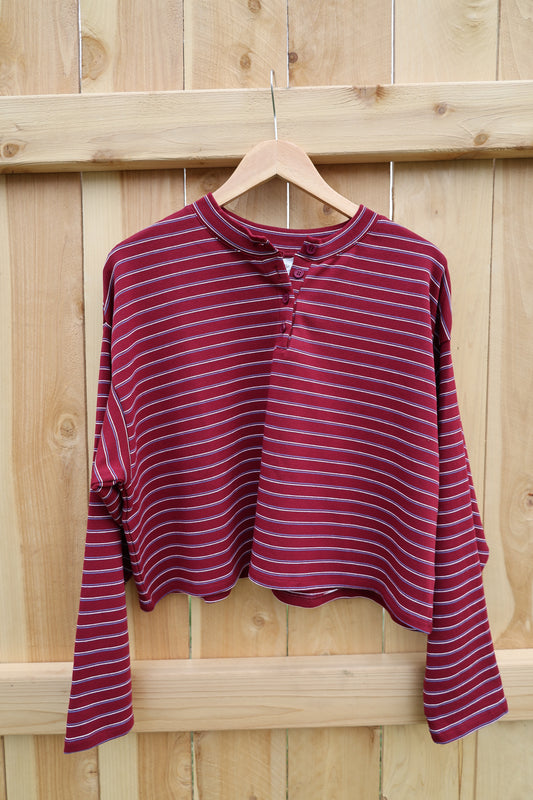 Le Lis - Maroon/Multi Striped Oversized Long Sleeve Top