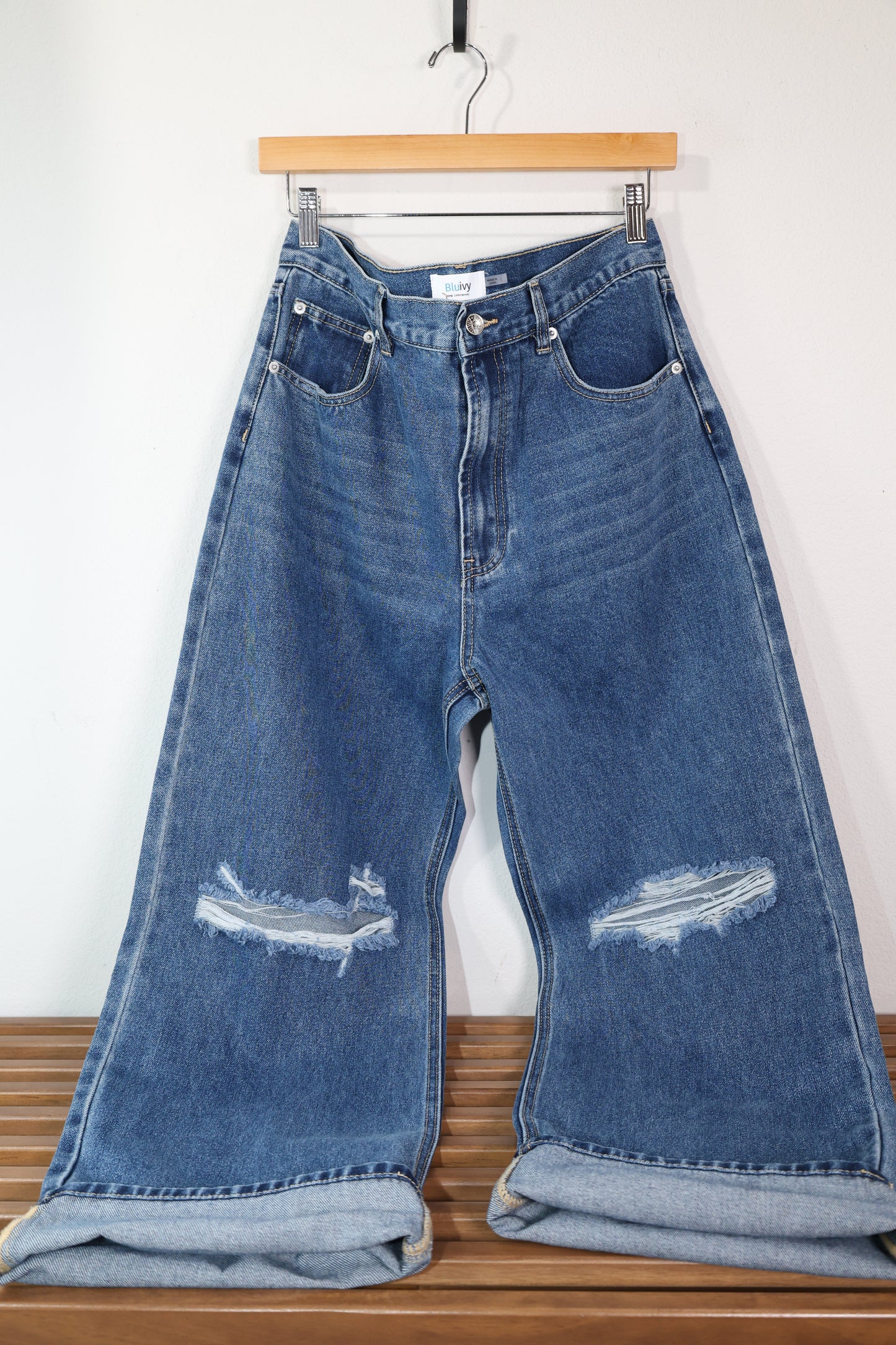 Bluivy - HIGH RISE DISTRESSED DENIM JEANS