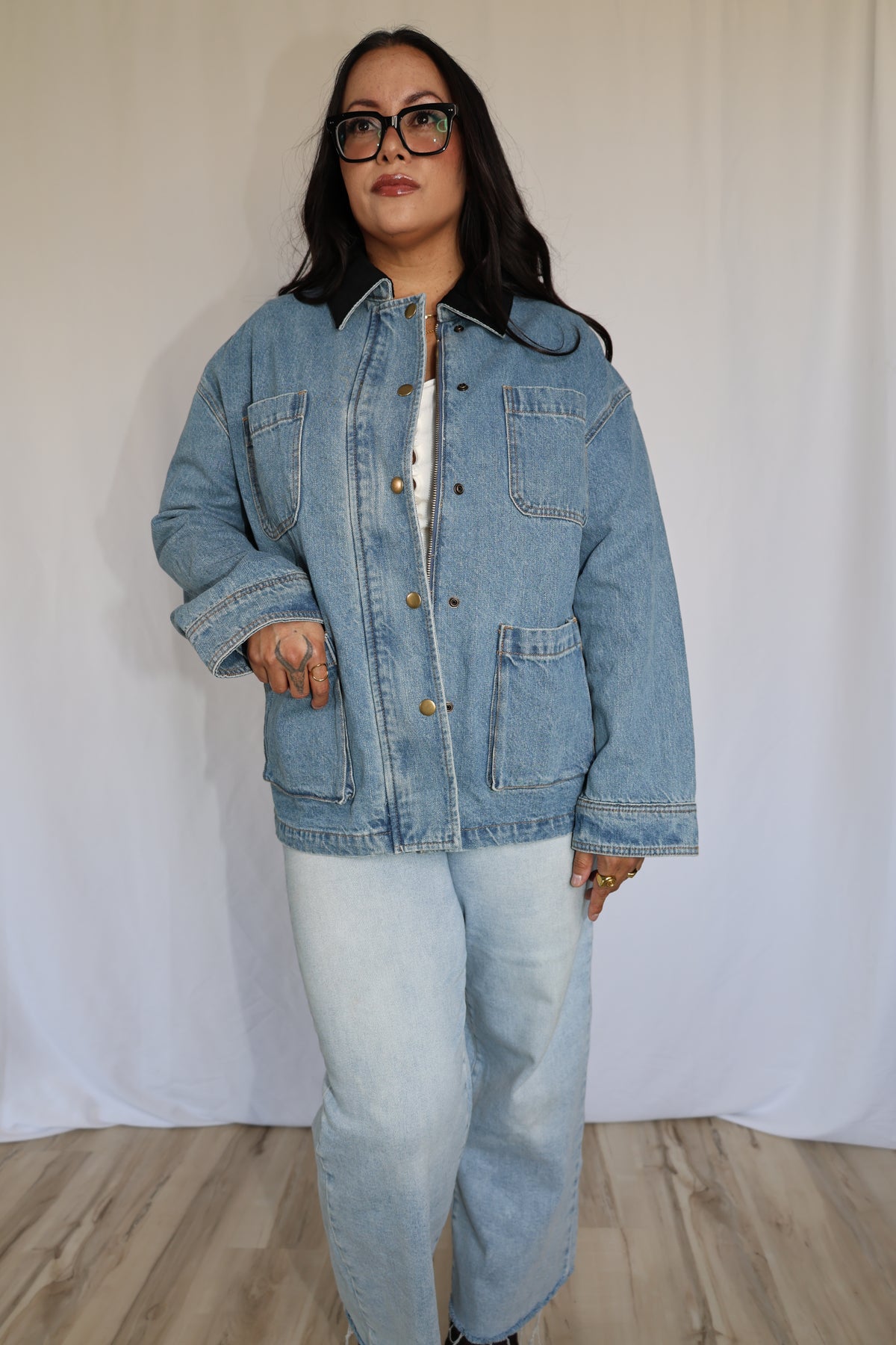 Make Them Look corduroy collar denim utility jacket