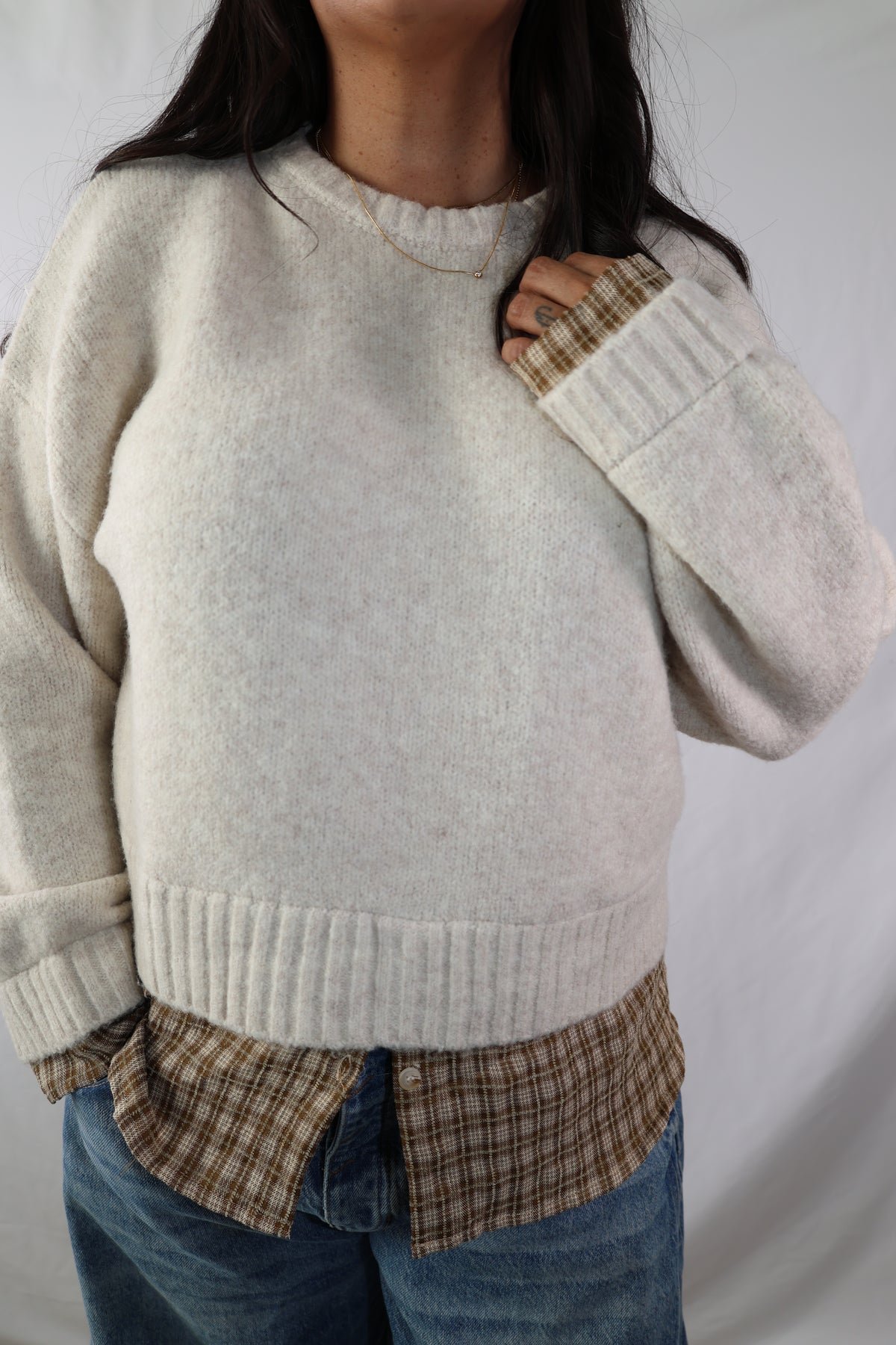 Country Road layered plaid sweater top