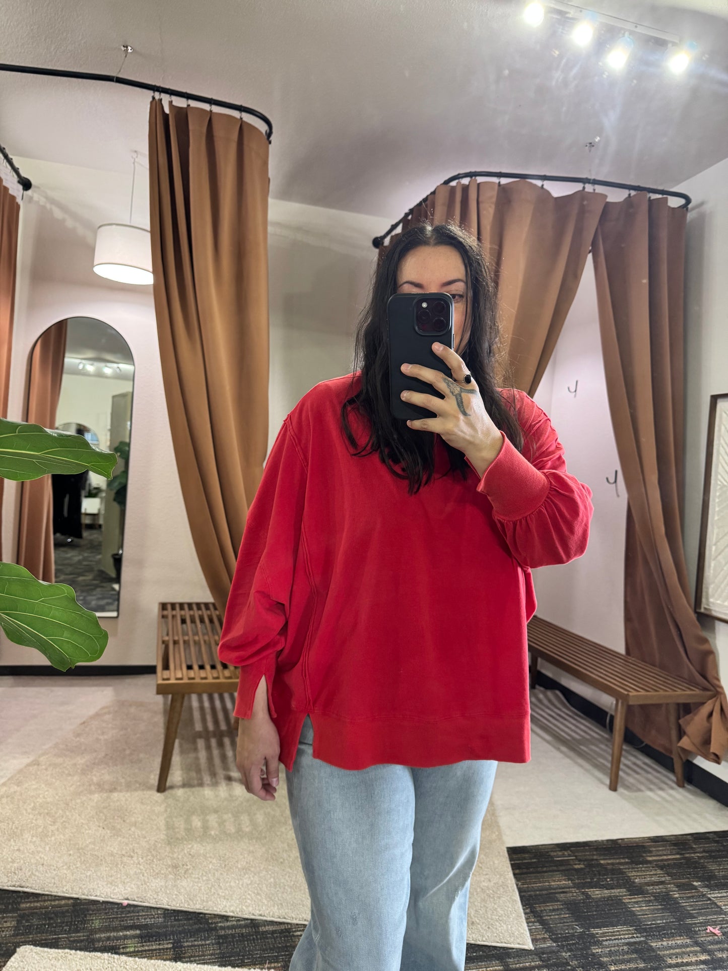 Double Zero 100% Cotton Oversized Seam Detail Long Sleeve Top
