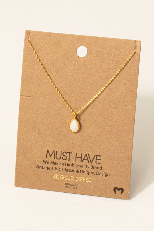 Fame Accessories - Gold Dipped Opal Tear Pendant Chain Necklace