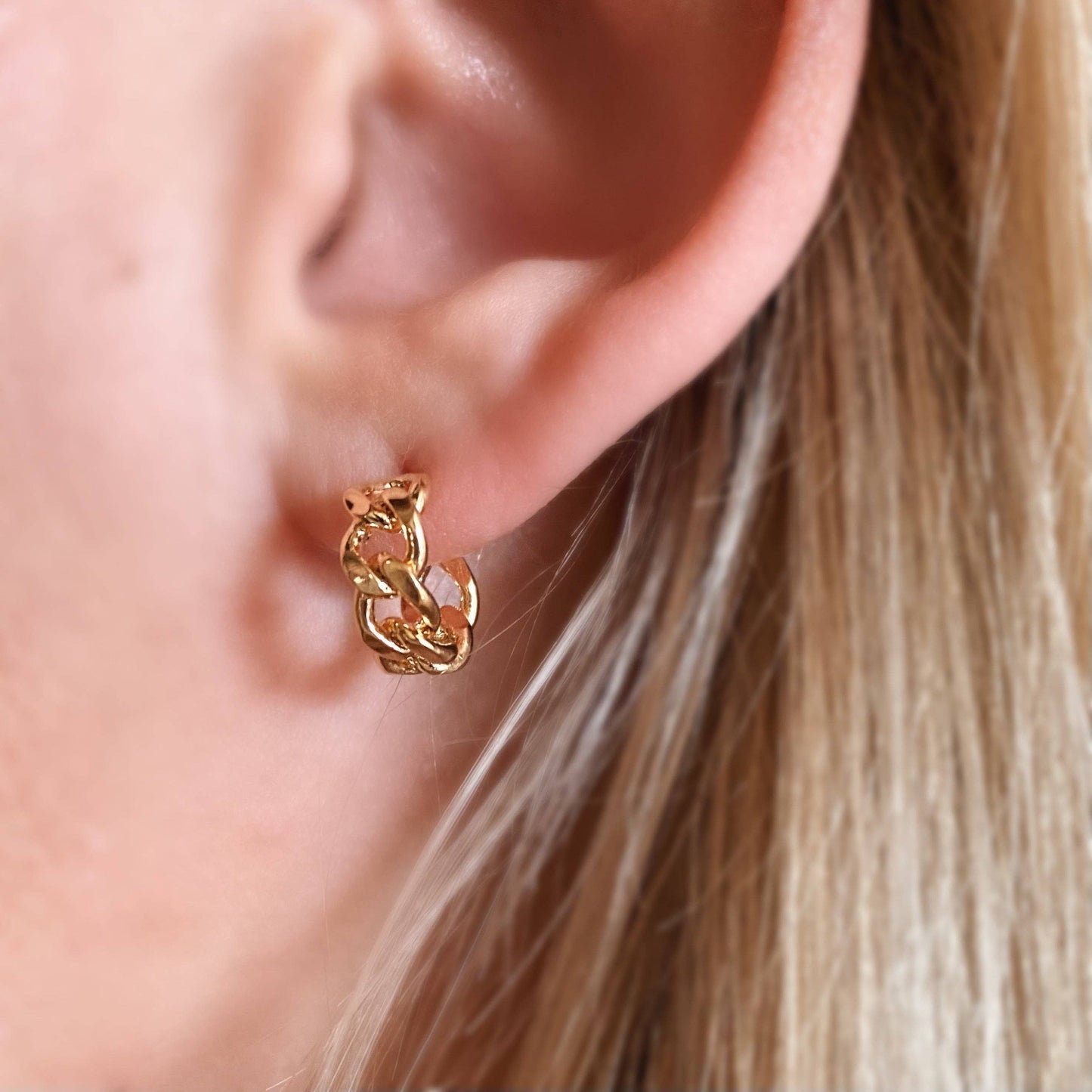 GoldFi - 18k Gold Filled Petite Chain Link Chain C-Hoop Earrings