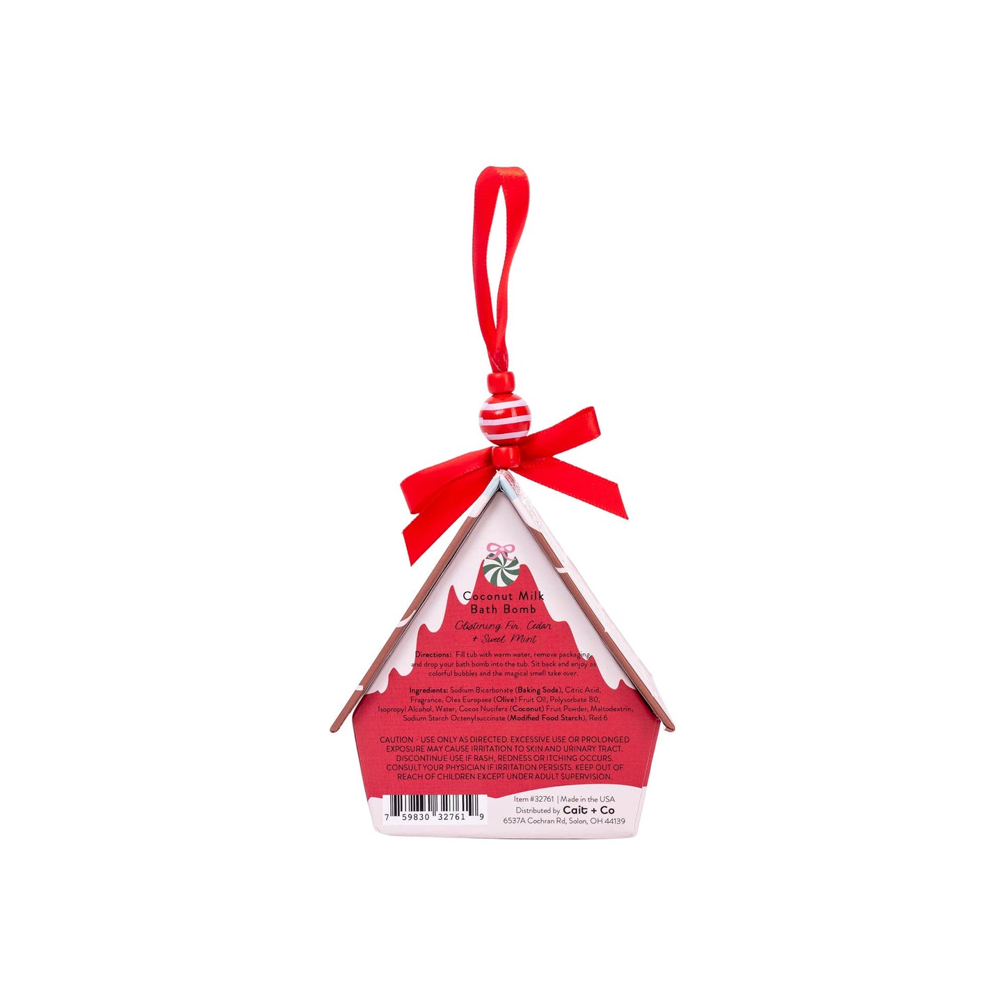 Cait + Co - Bath Bomb Christmas Ornament House - Red