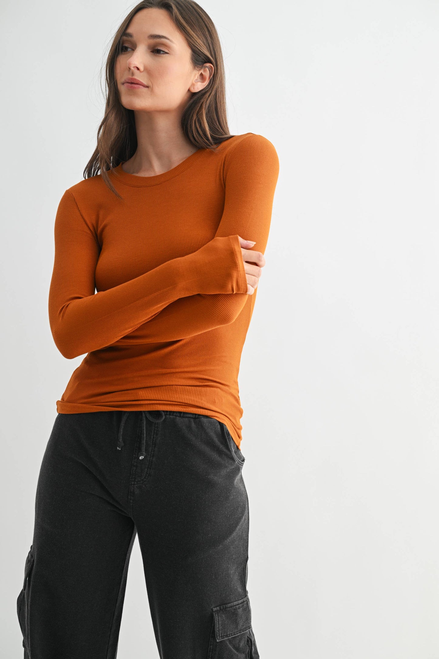Mono B - Essential Long-Sleeved Micro-Ribbed Athleisure Top