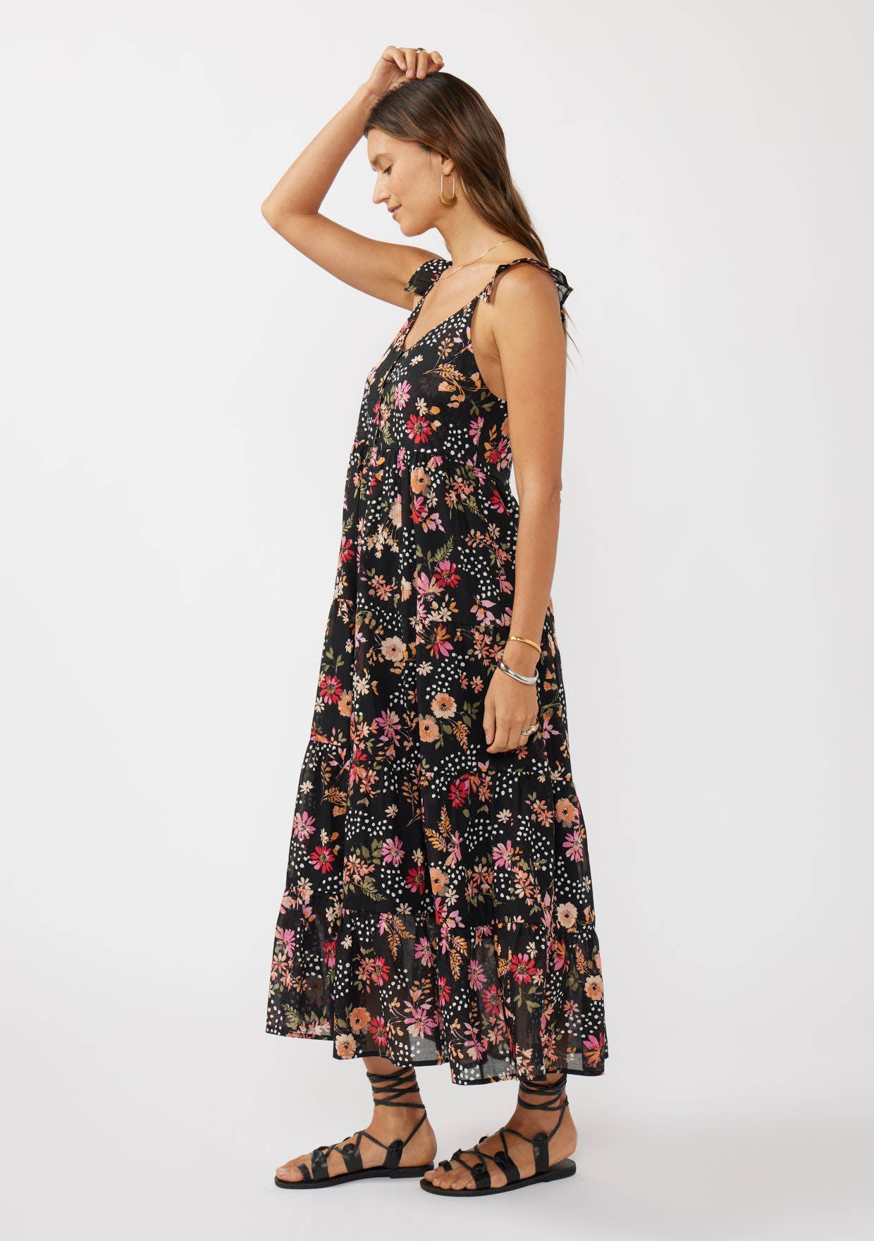 Lovestitch - Ruffle Strap V-Neck Tiered Maxi Dress
