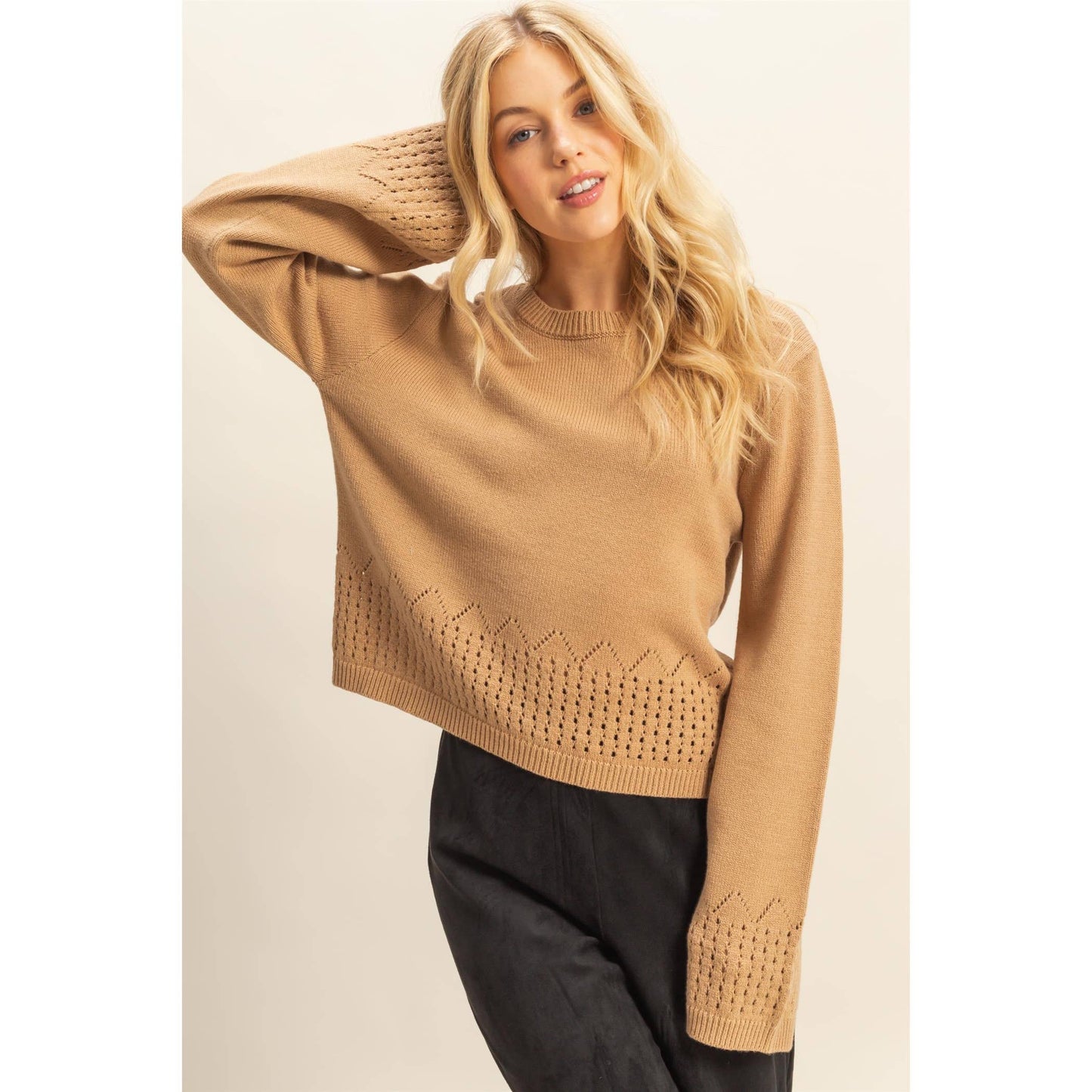 HYFVE - Unique Eyelet Detailed Long Sleeve Sweater