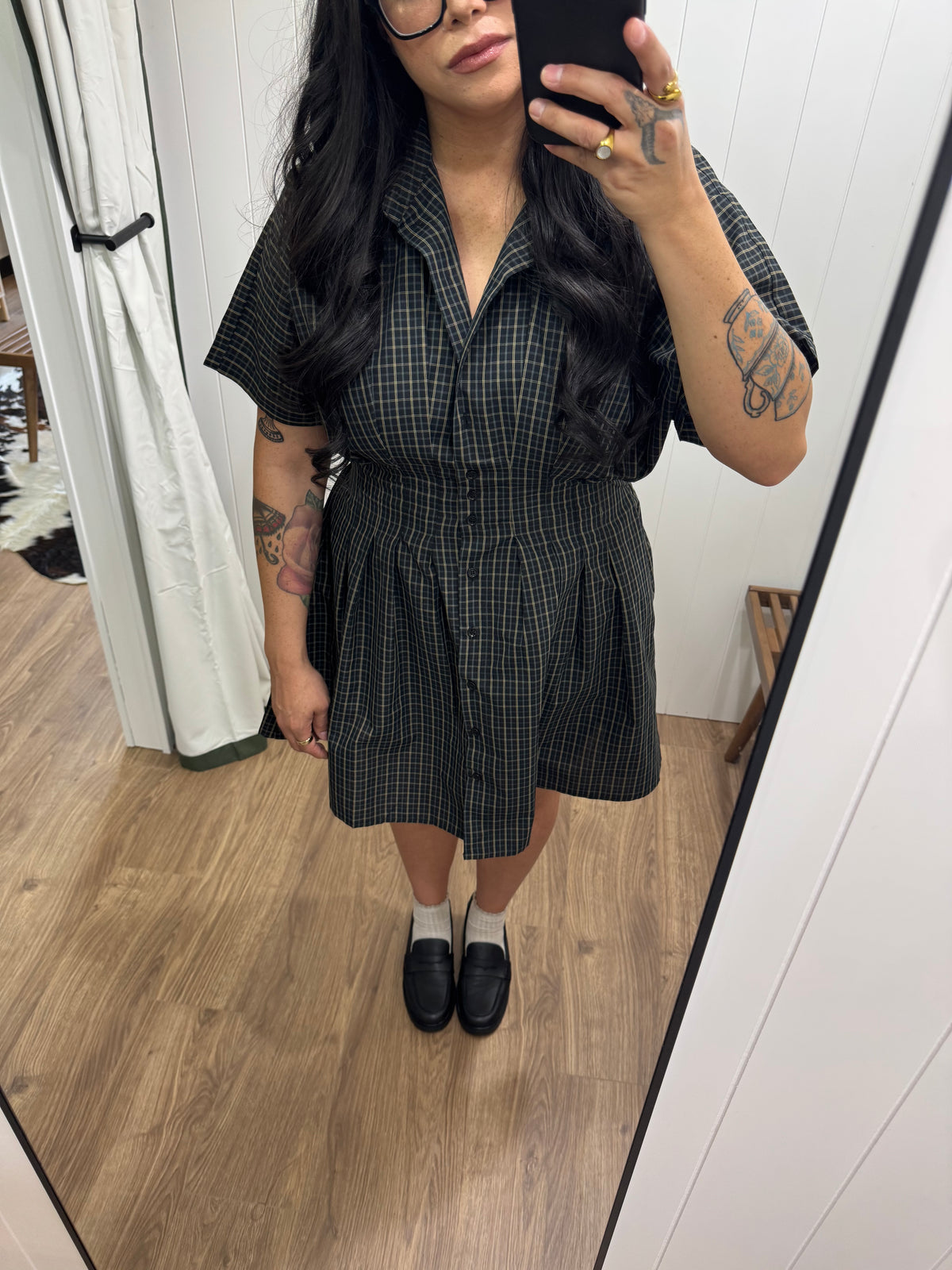 Thought You'd Never Ask plaid short button front dress