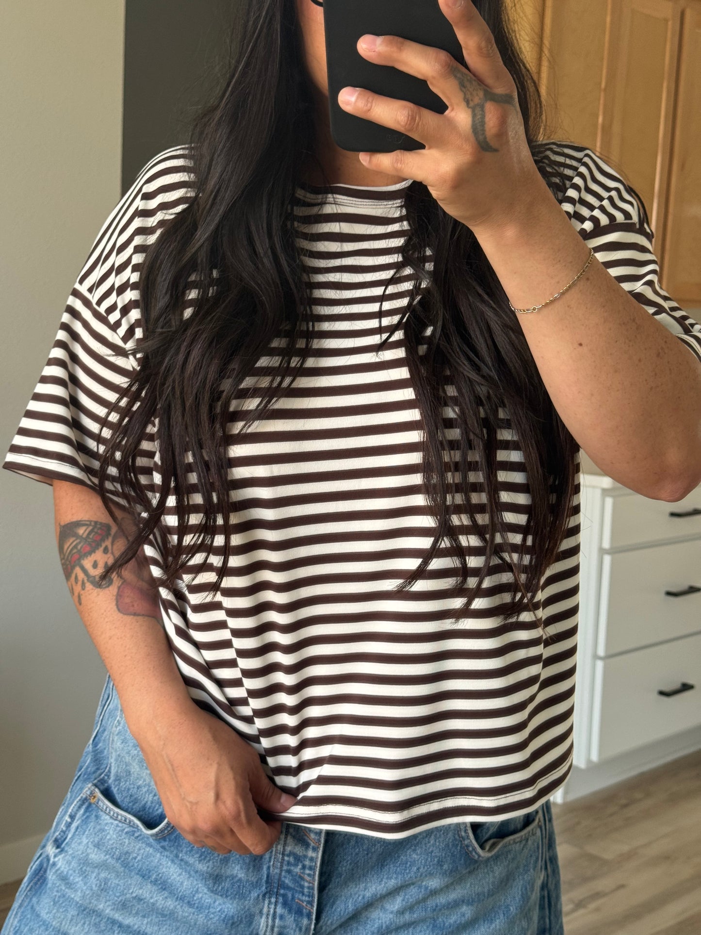 Le Lis - Brown/White Stripe Oversized Tee