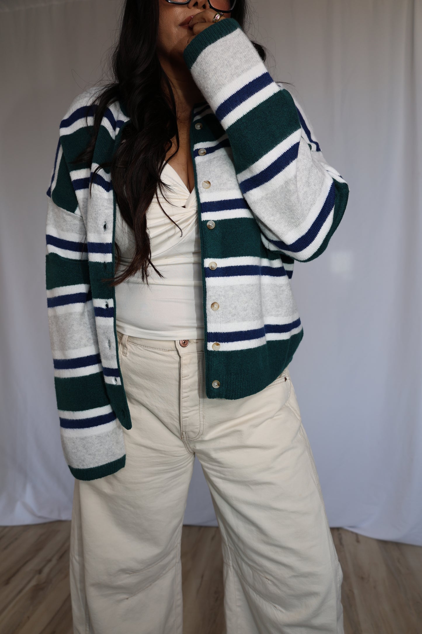See You Soon long sleeve striped round neck soft cardigan