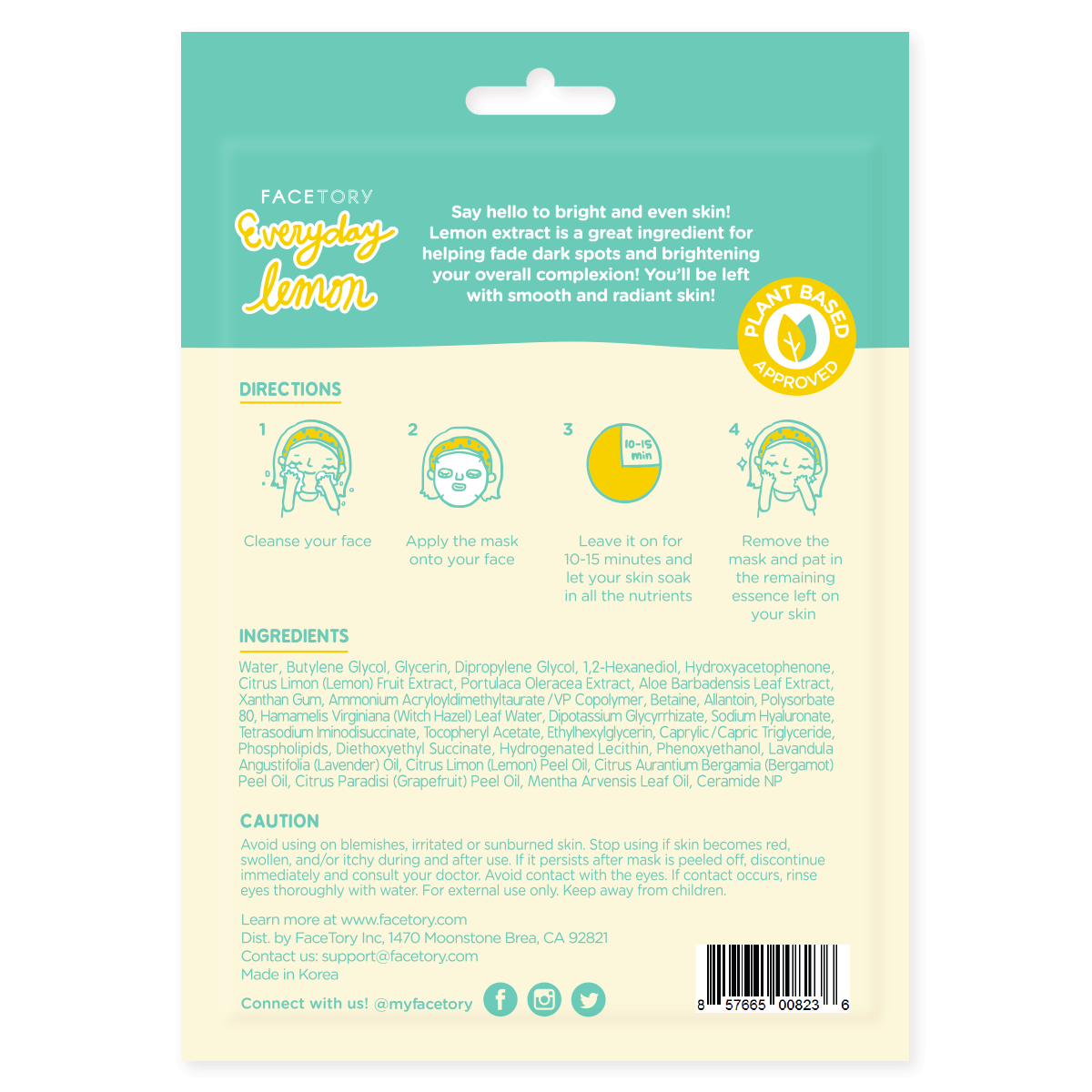 FaceTory - Face Mask - Korean Beauty - Brightening - Everyday - Lemon