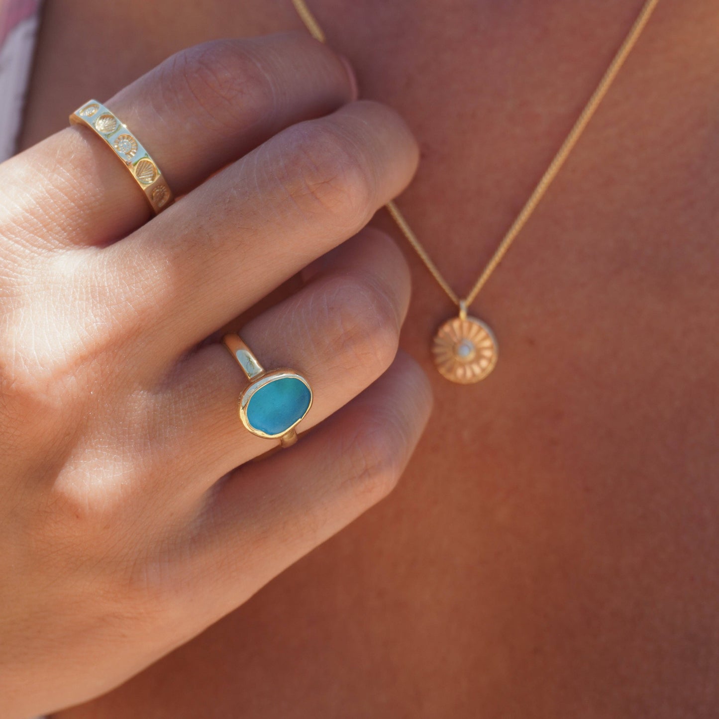 The Salty Gem - Blue Sea Glass Ring (Handmade)