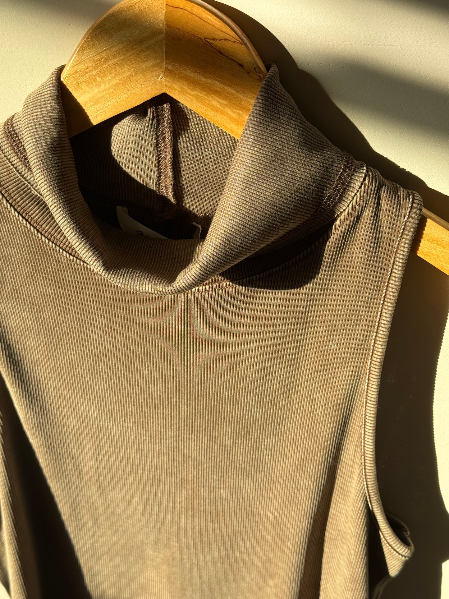 Mustard Seed - Mocha Brown Sleeveless Turtleneck Top