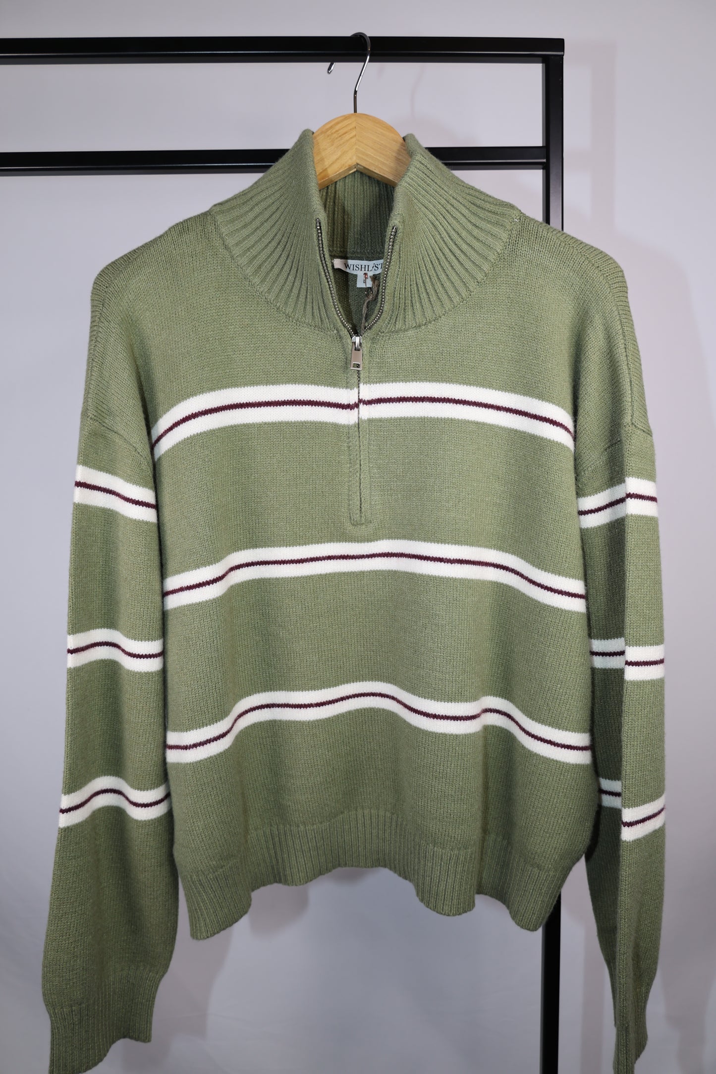 Follow Me striped 3/4 zip mock neck pullover sweater