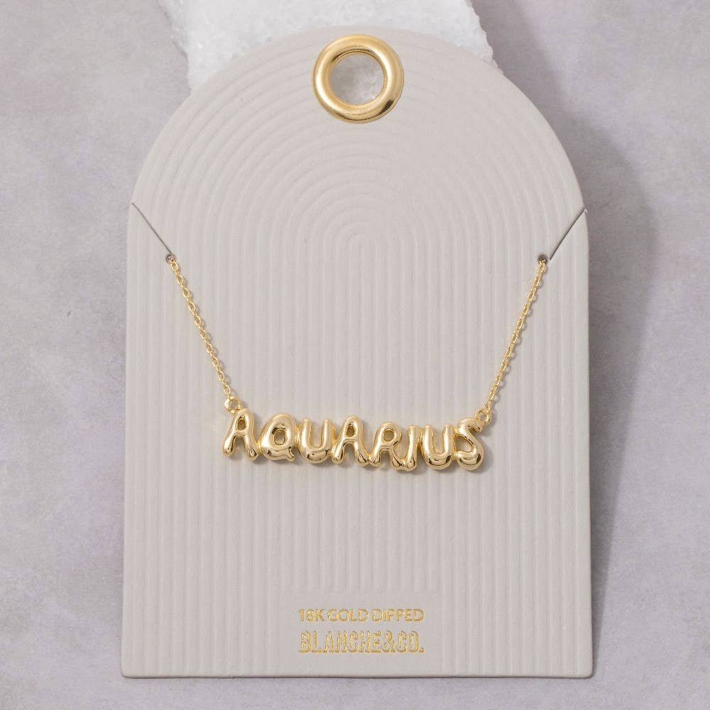 Fame Accessories - Gold Dipped Zodiac Bubble Letter Bar Necklace