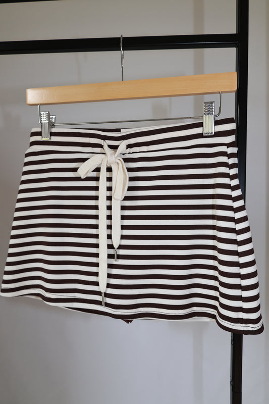 Le Lis - Brown/White Striped Mid Rise Skort