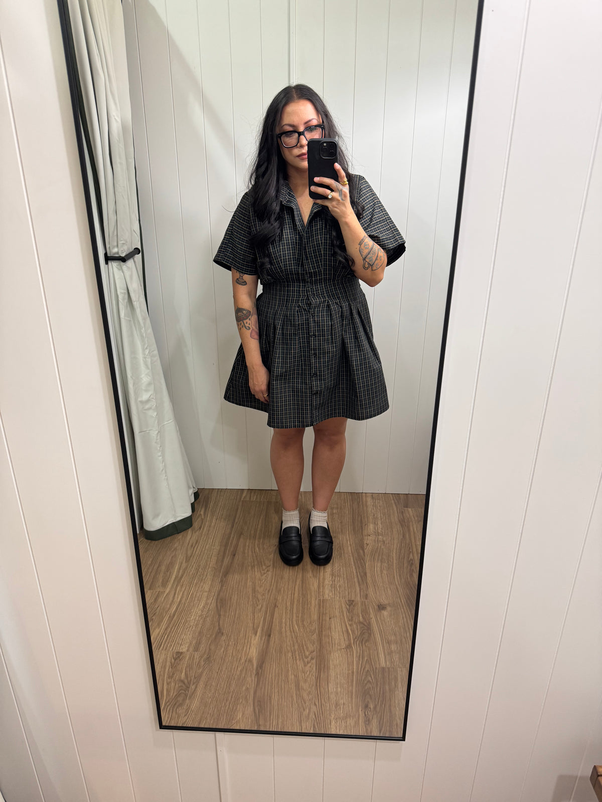Thought You'd Never Ask plaid short button front dress