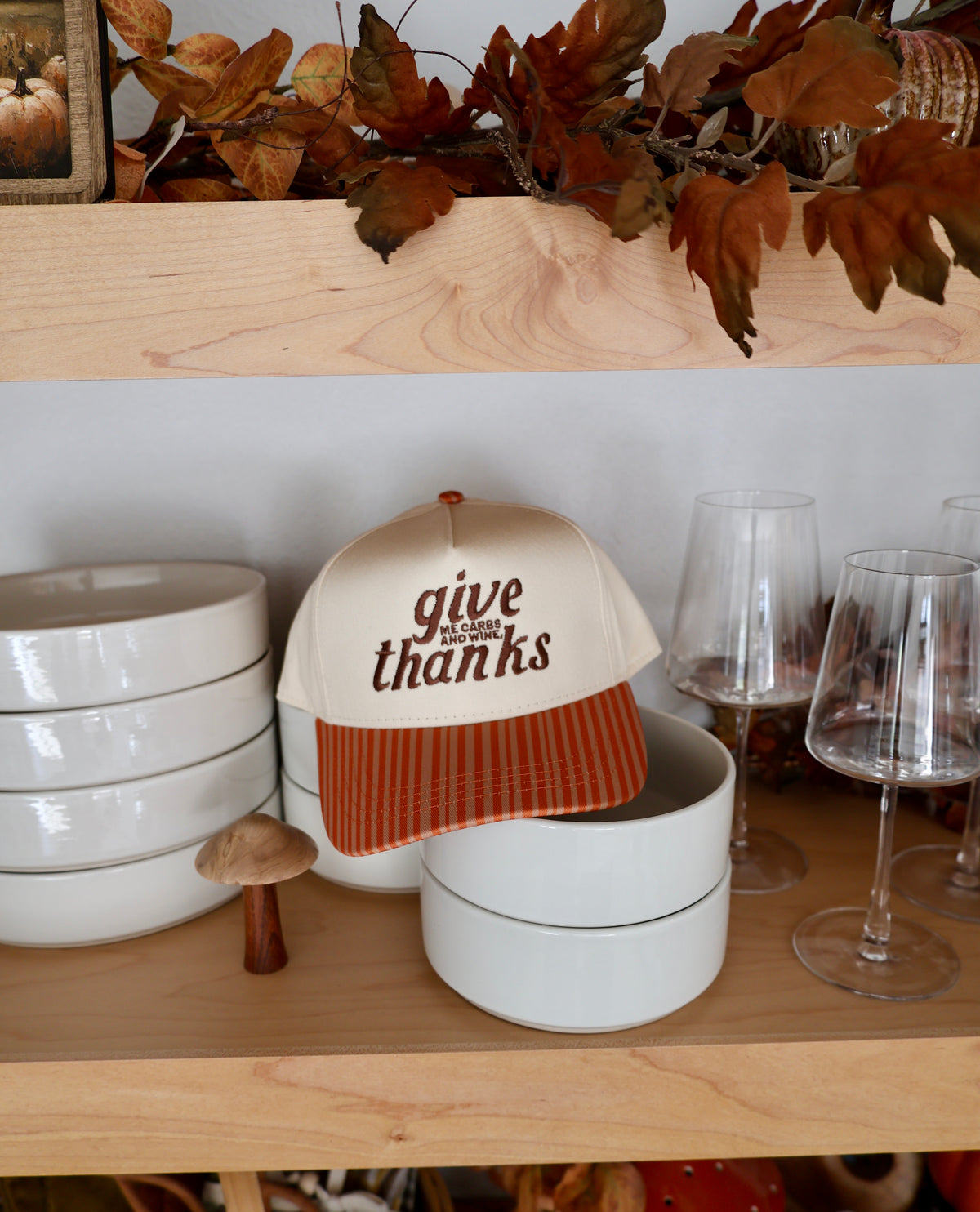 Ruby Moon - Give Me Carbs And Wine, Thanks - Striped Burnt Orange Hat 