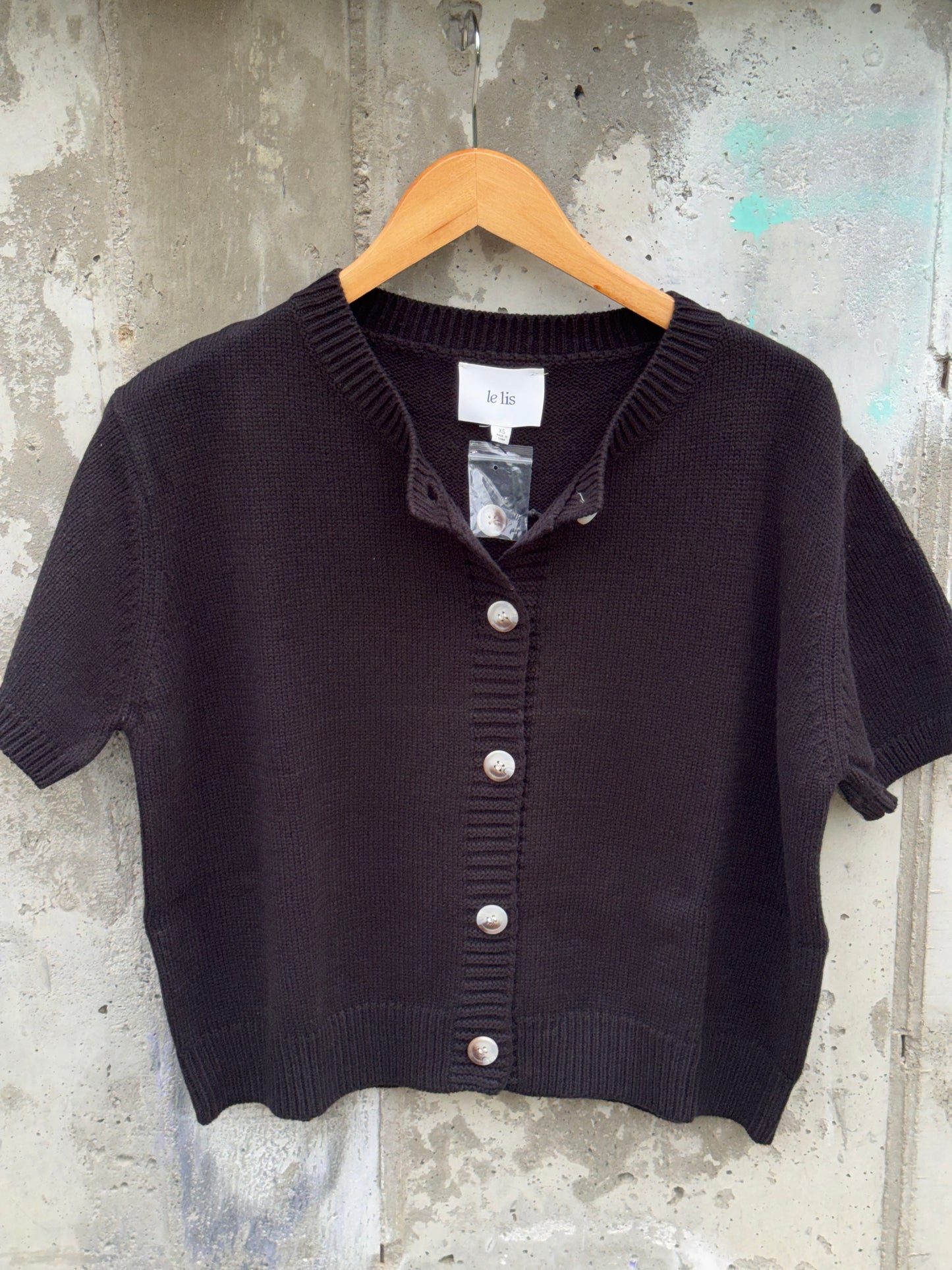 Le Lis - Black Short Sleeve Button-up Knit Cardigan
