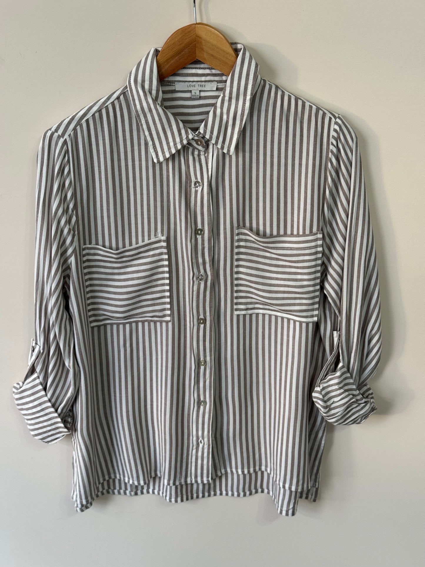 Love Tree - Striped Collared Long Sleeve Button-up Shirt