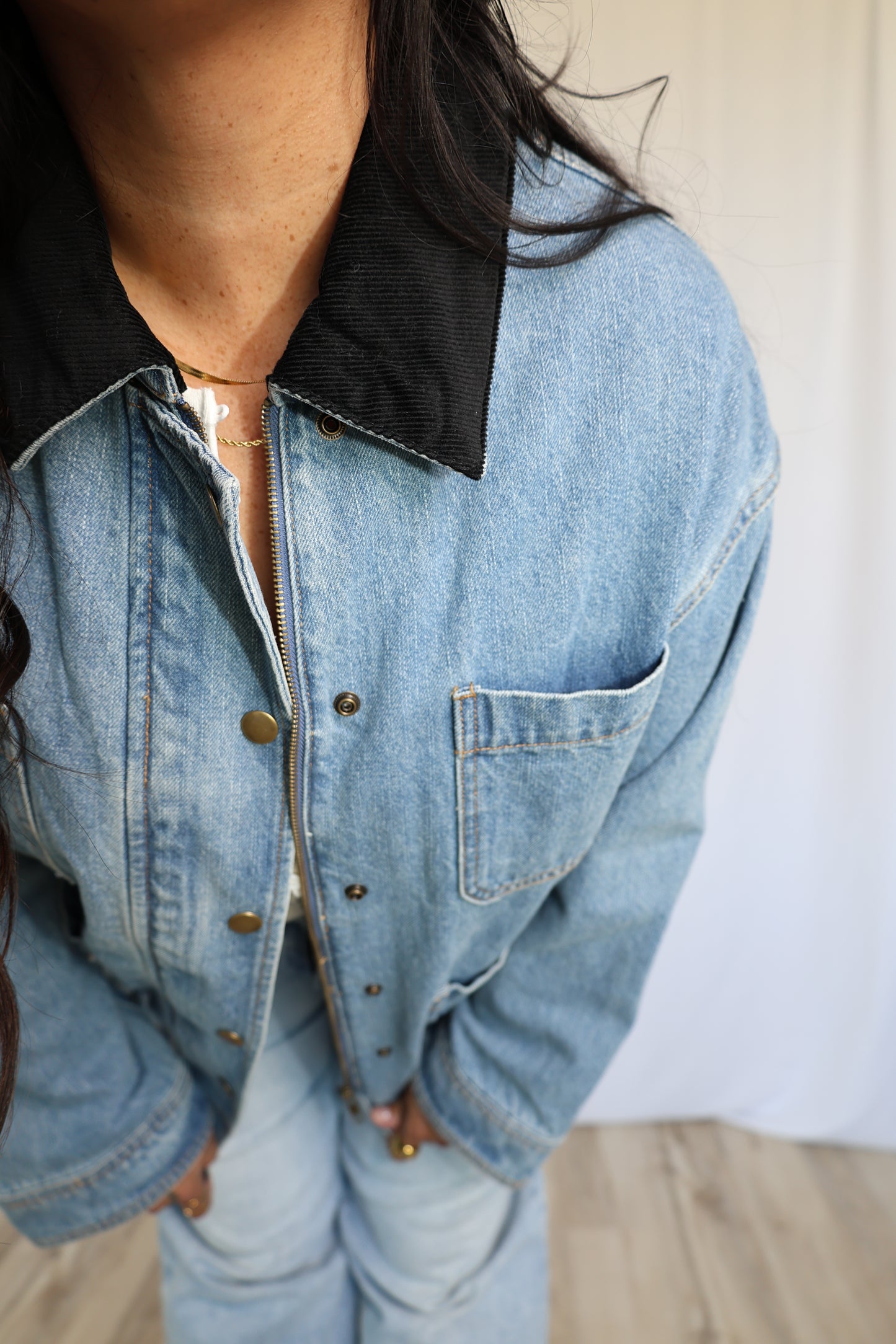 Make Them Look corduroy collar denim utility jacket