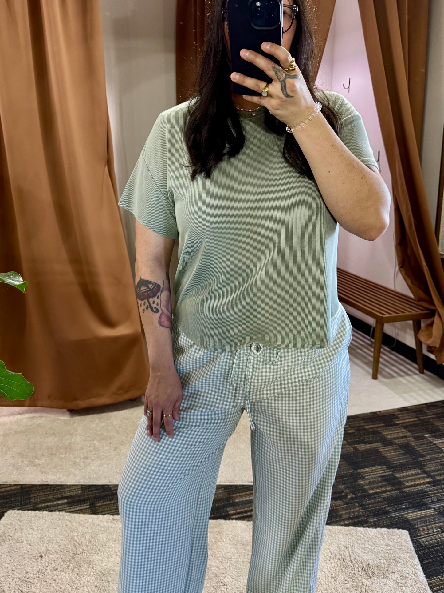 HYFVE - Gingham Drawstring Wide-Leg Pants