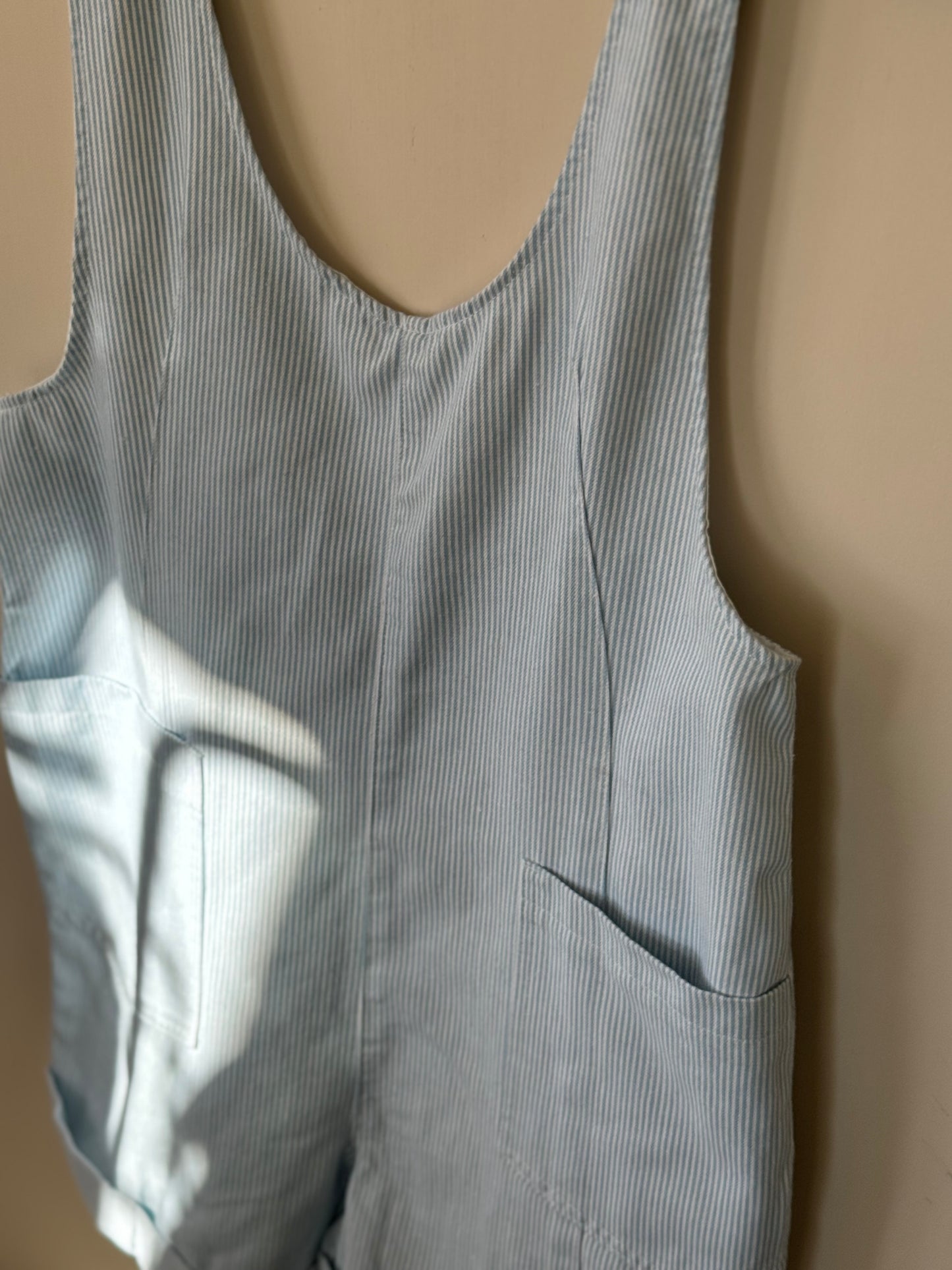 Wishlist -Striped Open-back Romper w/ Adjustable Straps & Pockets