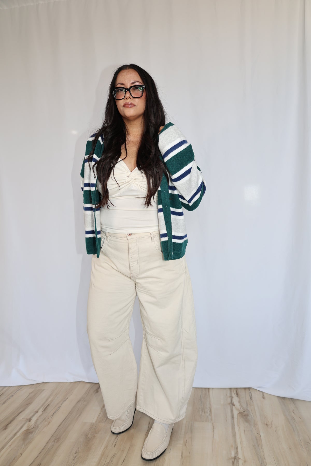 See You Soon long sleeve striped round neck soft cardigan