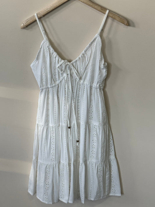 ANGIE - White Floral All-over Eyelet Mini Dress