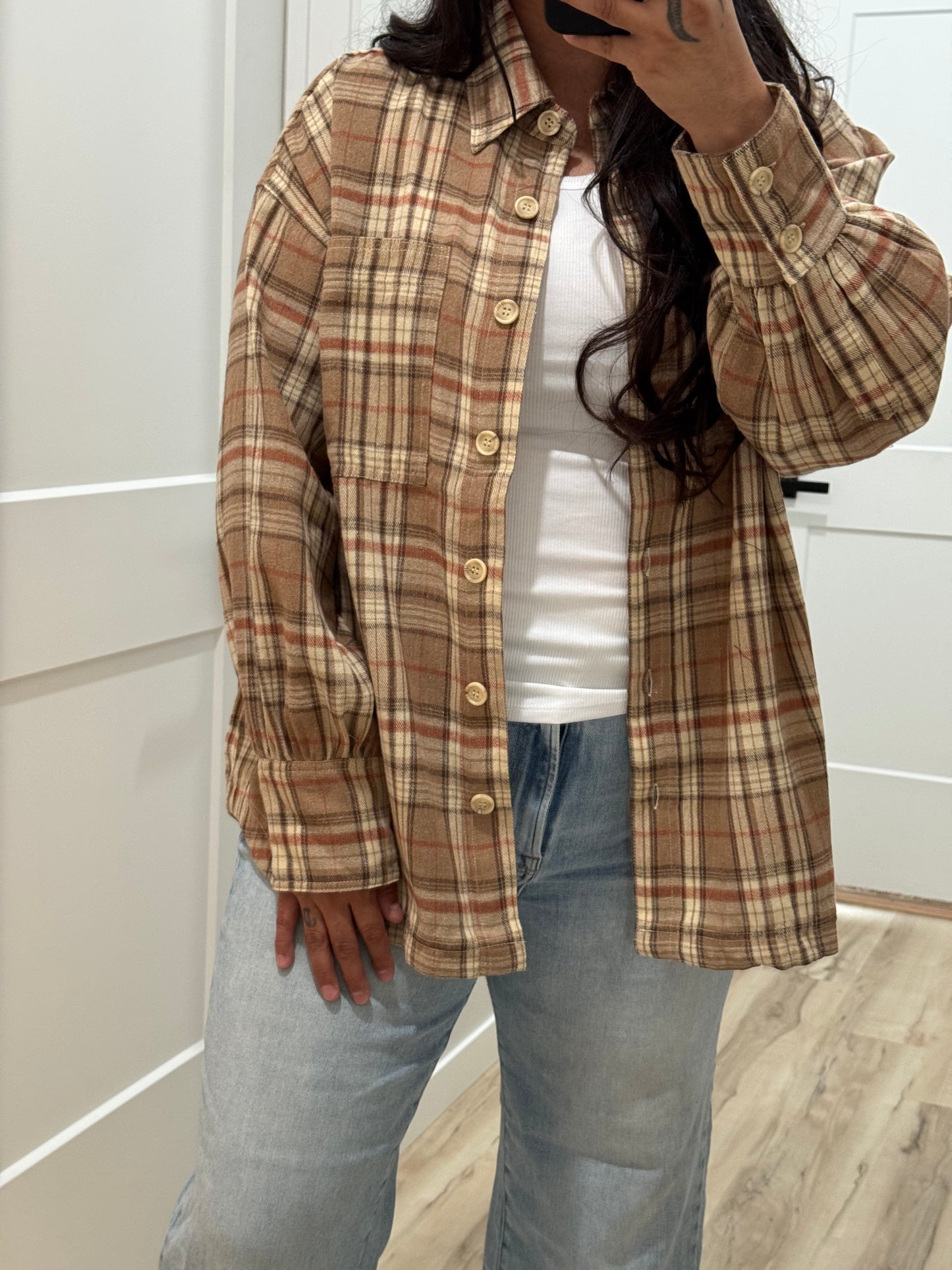 Mustard Seed - Beige/Multi Plaid Patch Pocket Flannel