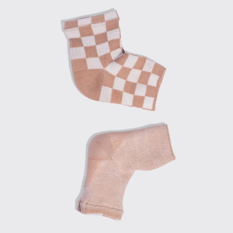 KITSCH - Large Moisturizing Heel Socks - Terracotta Checker