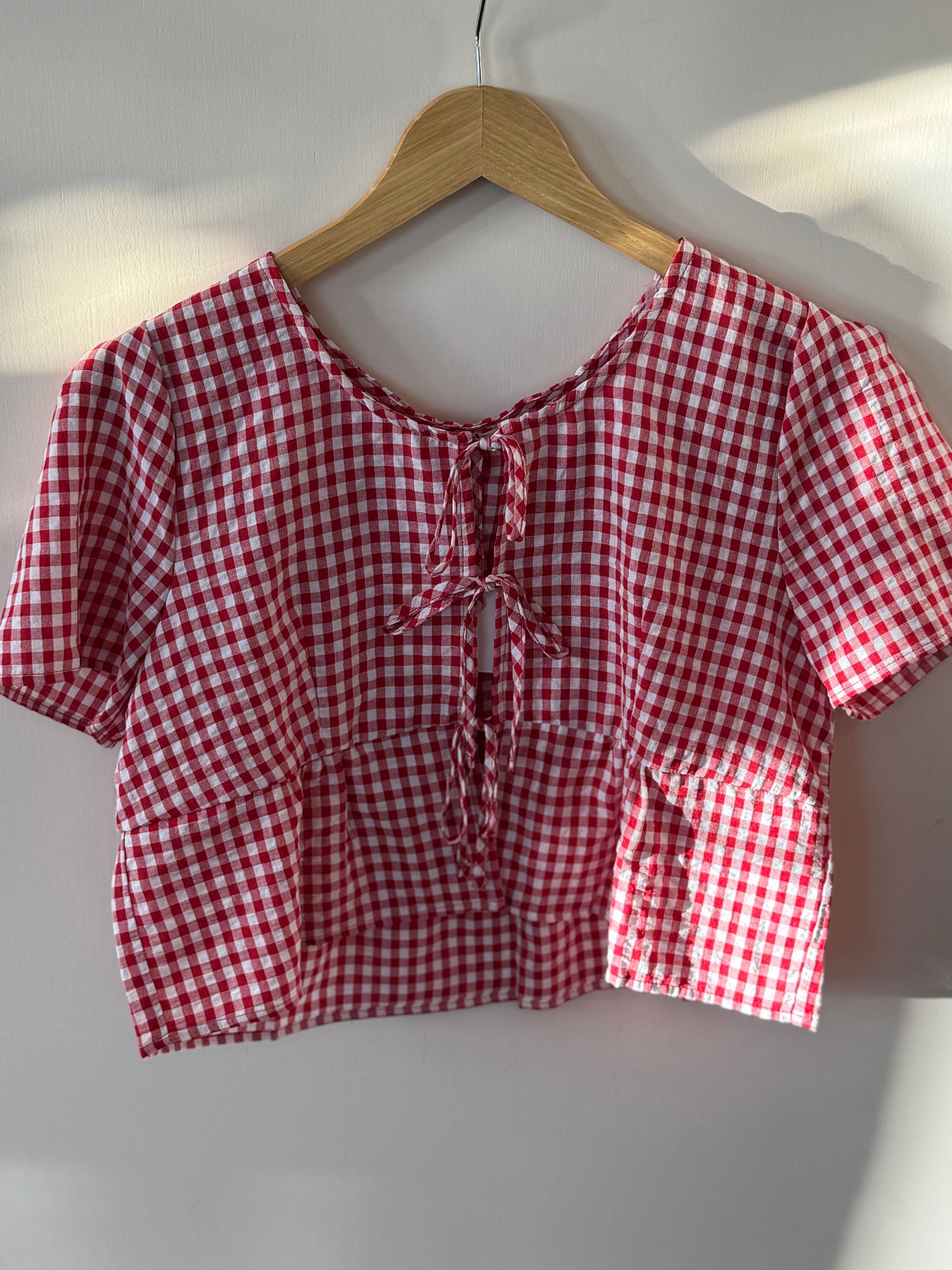 Active USA - Red Gingham Cropped Tie-Front Top