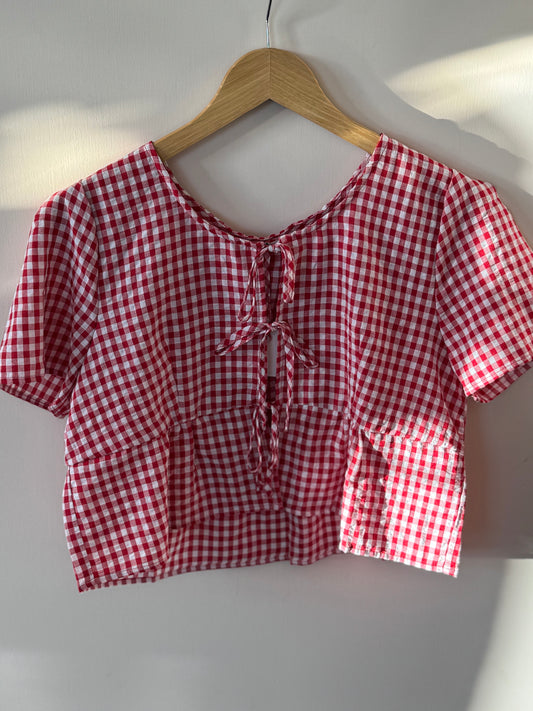 Active USA - Red Gingham Cropped Tie-Front Top