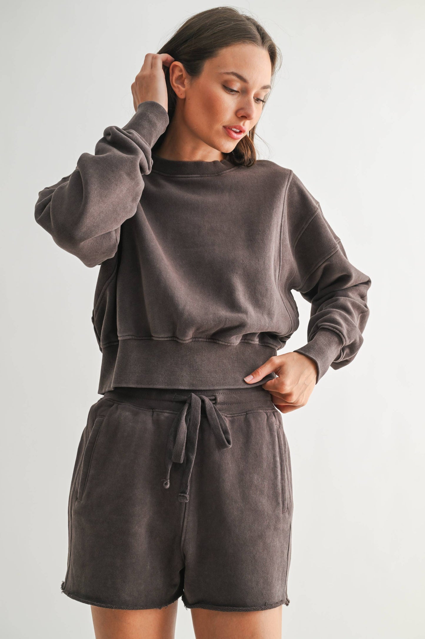 Mono B - Mineral Wash Luxe Cropped Sweatshirt