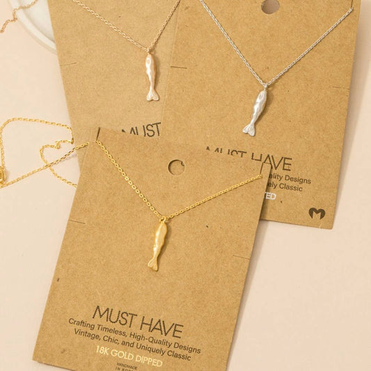 Fame Accessories - Gold Dipped Matte Finished Fish Pendant Necklace