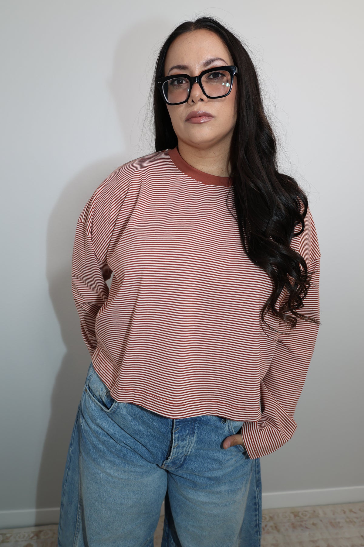 Watching The Leaves Fall micro stripe long sleeve shirt