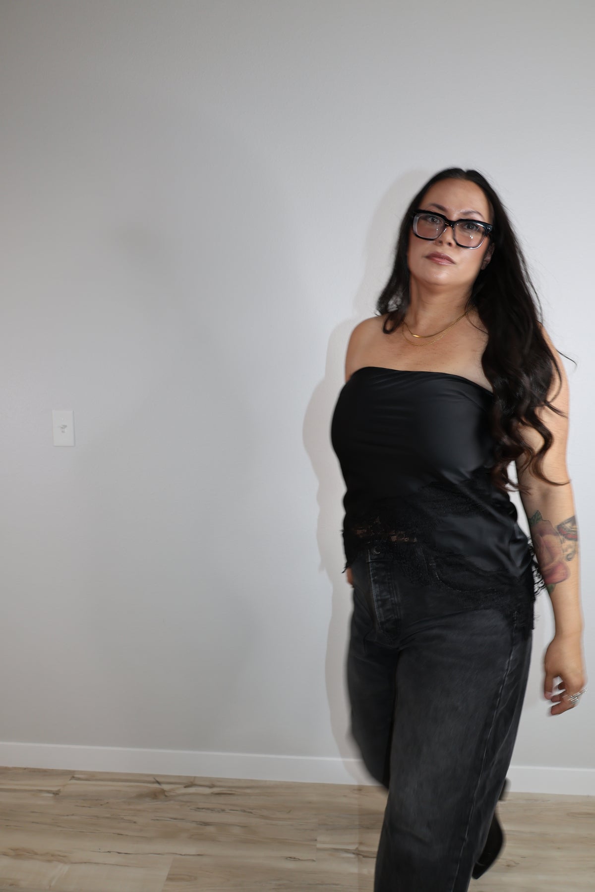 She's The One strapless lace trim top