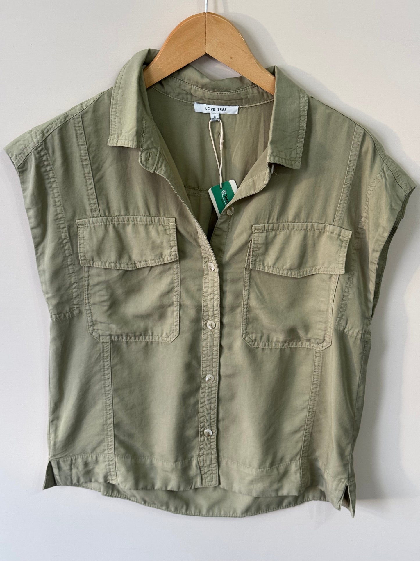 Love Tree - Olive Collared Sleeveless Button-up Top