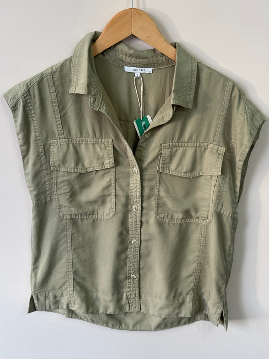 Love Tree - Olive Collared Sleeveless Button-up Top