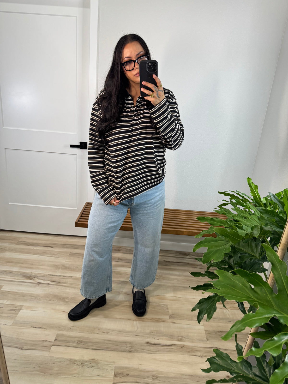 Let Things Be polo stripe long sleeve shirt