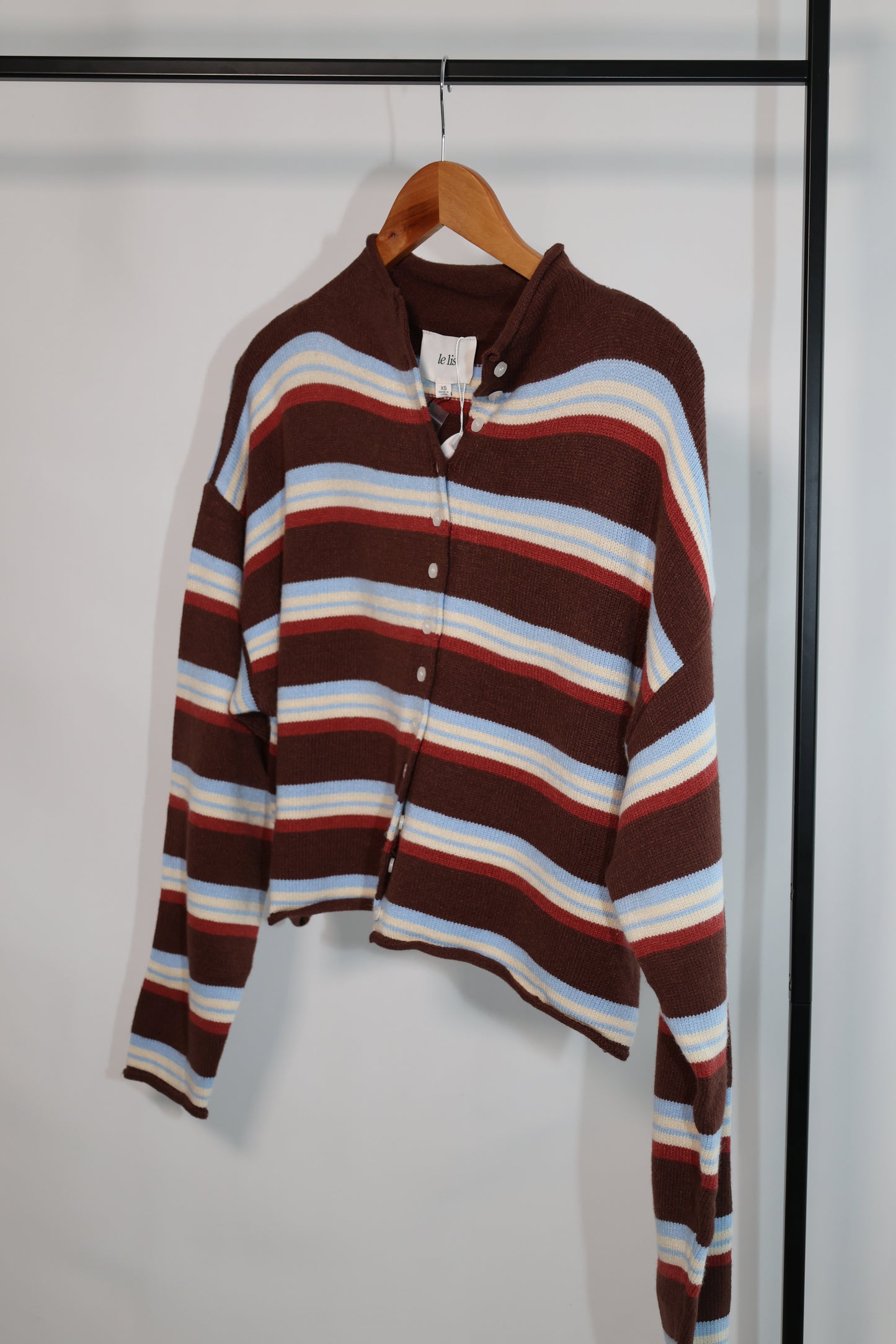 Le Lis roll hem button detail striped cardigan