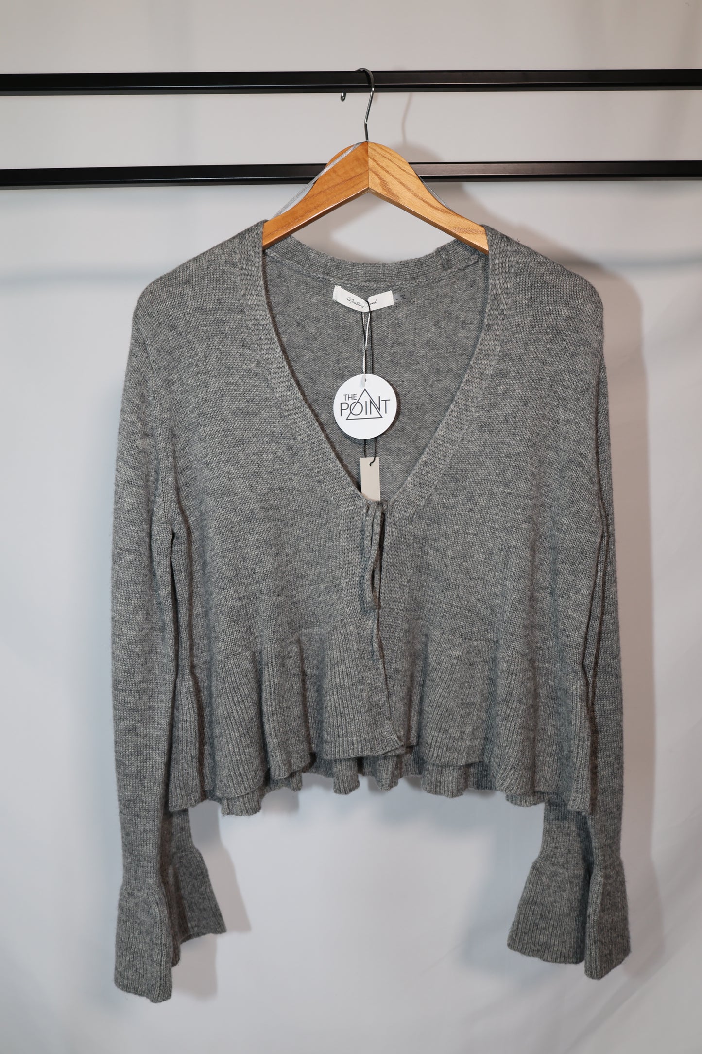 Mustard Seed - Grey Peplum Tie Front Knit Sweater