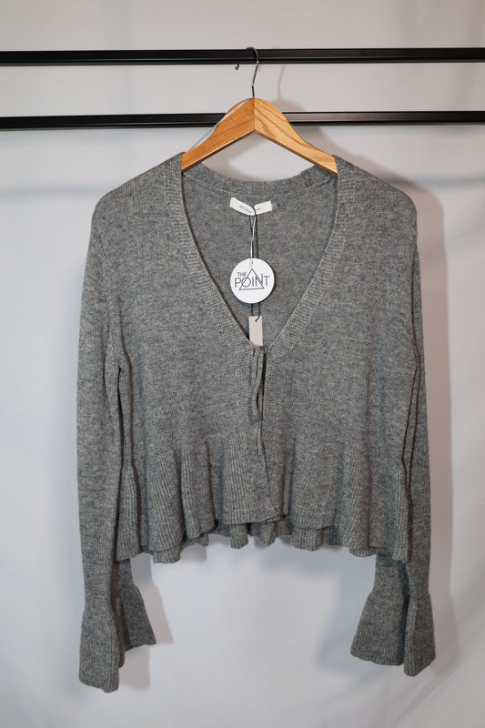 Mustard Seed - Grey Peplum Tie Front Knit Sweater
